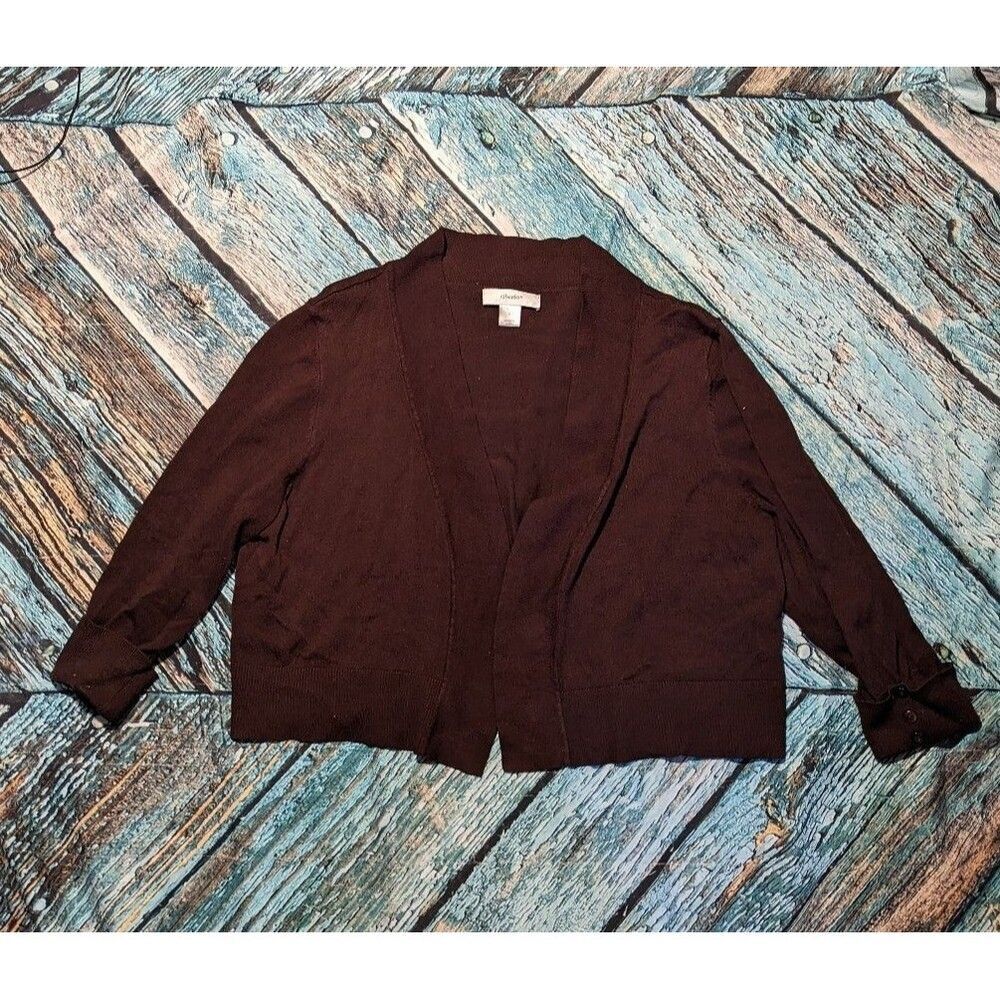 CJ Banks Size 0X Large Open Front Brown Shrug Cardigan Sweater Cozy Comfy Chic